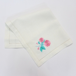 Flowers embroidered hemstitched linen table napkin